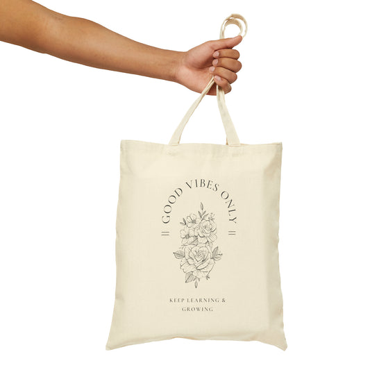 Good Vibes Only Floral Cotton Canvas Tote Bag